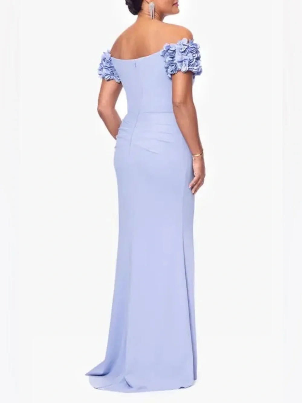 NWT Xscape Off The Shoulder Ruffle Scuba Crepe Gown Dress Periwinkle Purple 4